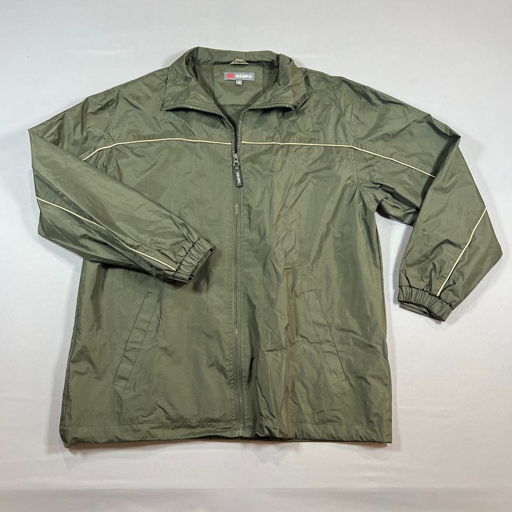 Kenpo Windbreaker Jacket Mens Medium Olive Green Mesh Lined Lightweight Full Zip